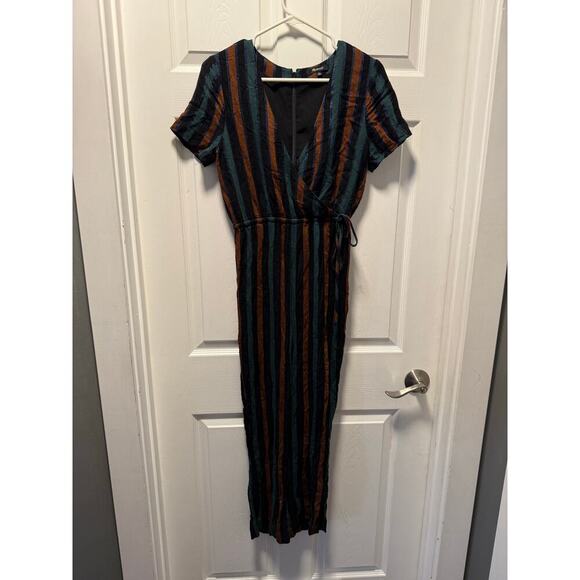 Madewell Stripe Short Sleeve Wrap Wool Blend Jumpsuit Size 0 - Picture 2 of 8